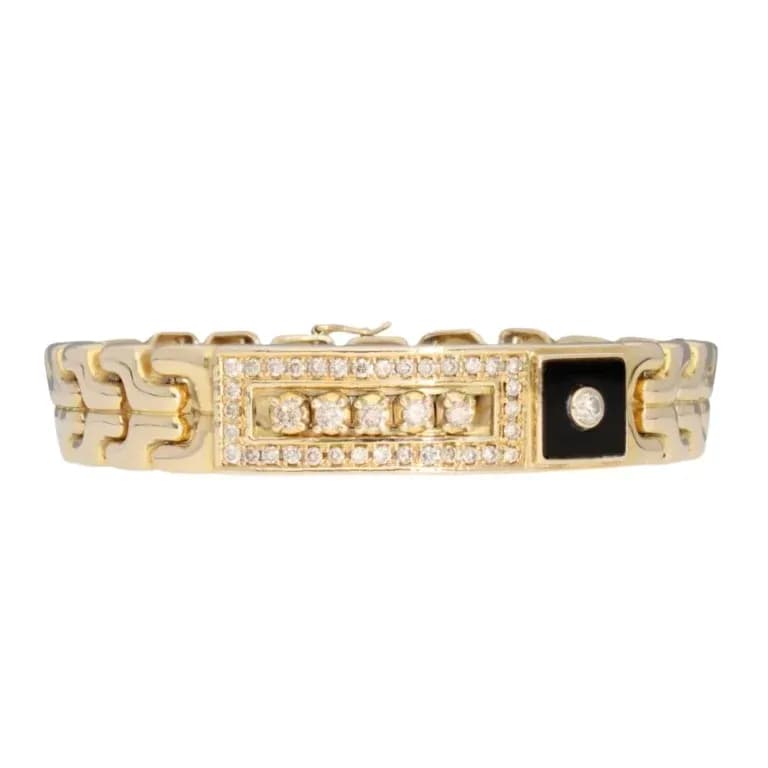 9ct Yellow Gold Diamond Onyx Bracelet 8.5″