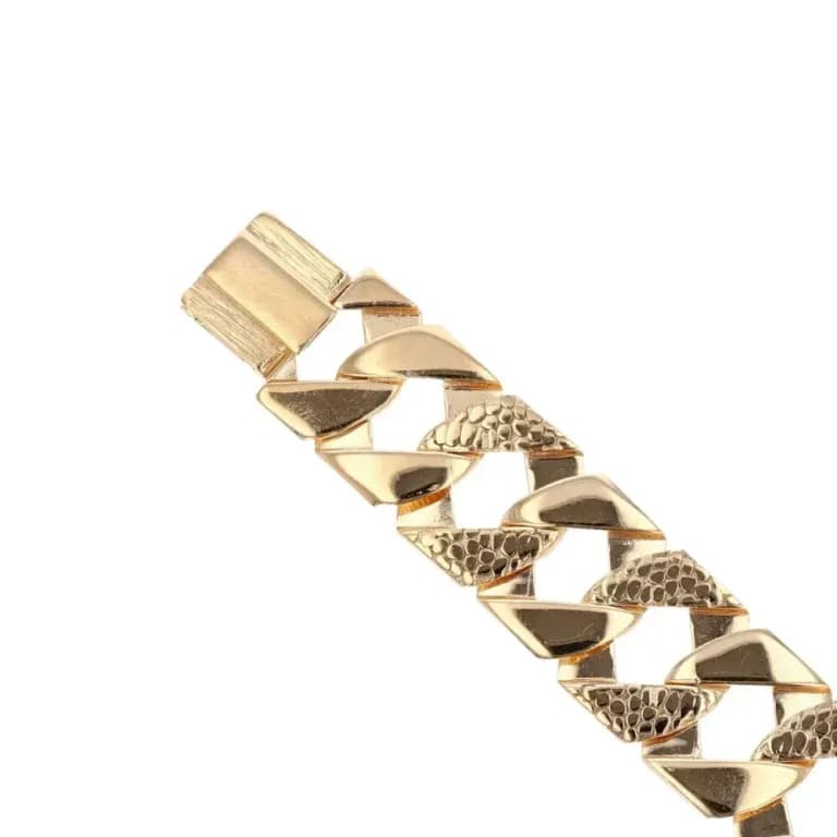 New 9ct Yellow Gold Pattern And Plain Curb Bracelet 8″