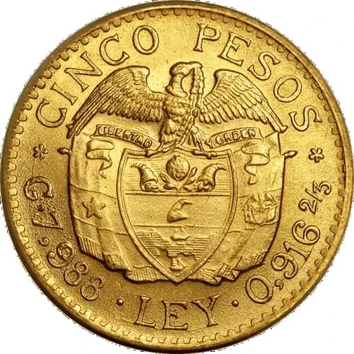5 Pesos Colombia Simon Bolivar Gold Coin 1919-1930