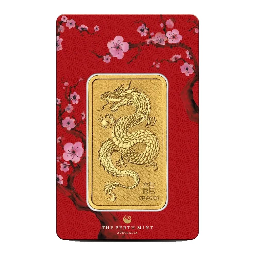 1 oz Perth Mint Lunar Dragon Gold Bar (New w/ Assay)