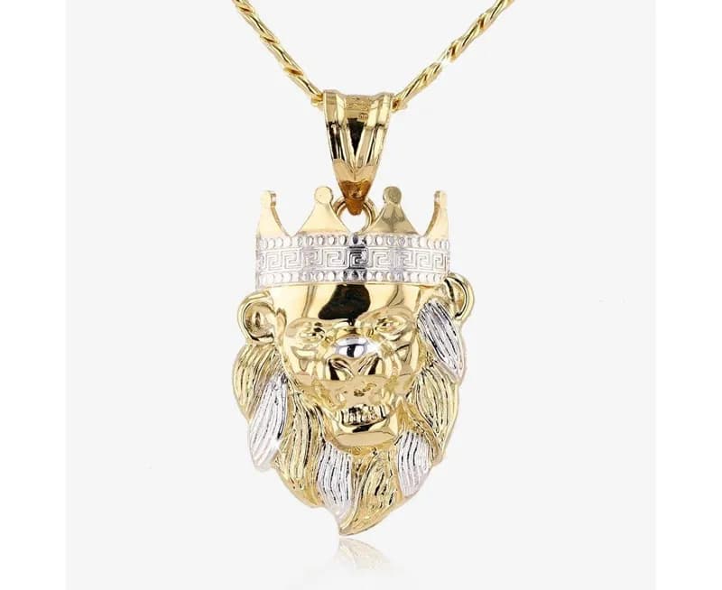 9ct Gold And Silver Bonded Lion With Crown Necklace