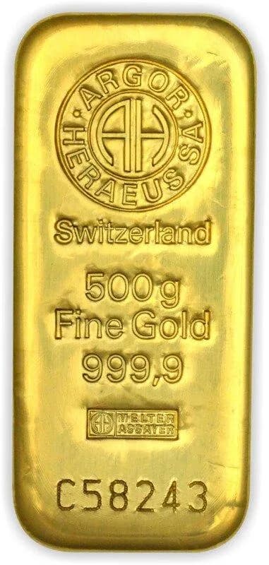 500g Gold Bar | Argor Heraeus | Casted