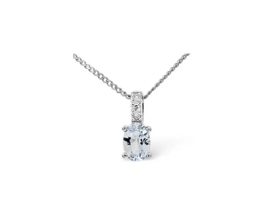 Aquamarine 0.34CT And Diamond 9K White Gold Pendant Necklace
