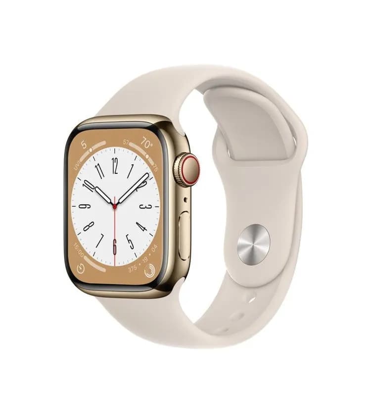 Apple Watch Series 8 GPS Cellular 41mm Gold Stainless Steel Case with Starlight Sport Band - Regular