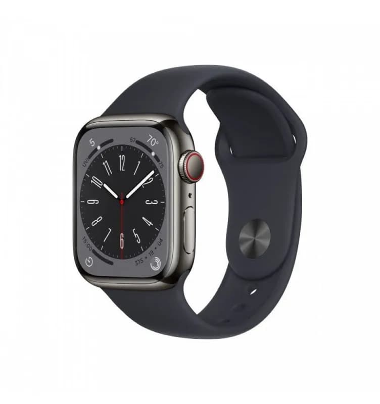 Apple Watch Series 8 GPS Cellular 41mm Graphite Stainless Steel Case with Midnight Sport Band - Regular