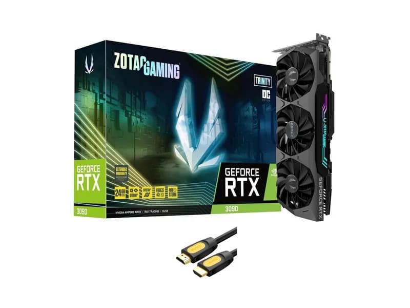 ZOTAC Gaming GeForce RTX 3090 Trinity OC Graphics Card 24GB GDDR6X 384-bit PCIE 4.0, IceStorm 2.0 Advanced Cooling, Spectra 2.0 RGB Lighting, 3x DisplayPort 1.4a, 1x HDMI 2.1 w/ Mt HDMI Cable