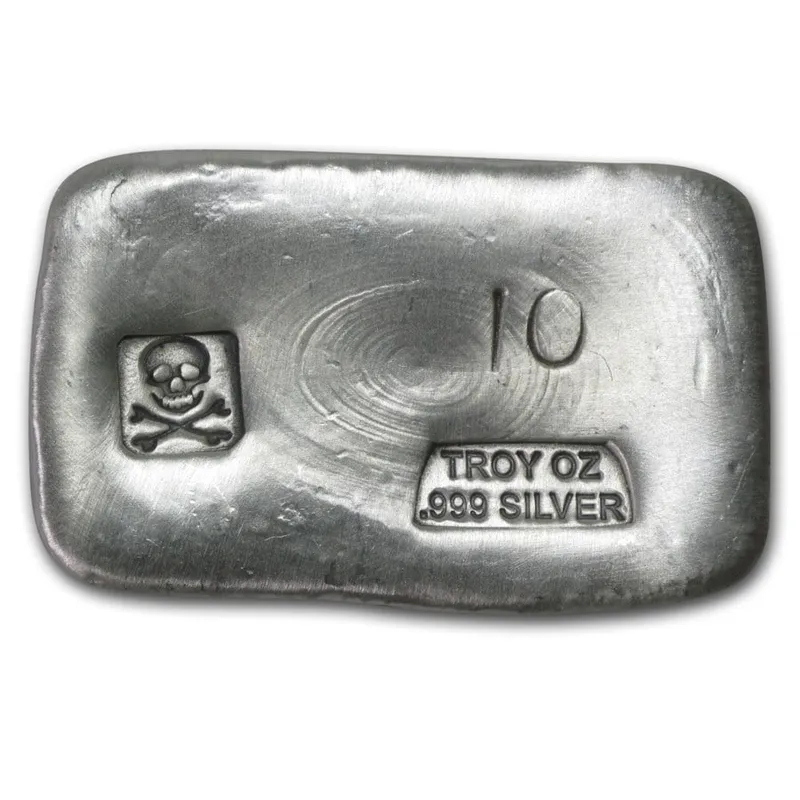 10OZ HAND-POURED SILVER BAR – PG & G (SKULL & BONES)