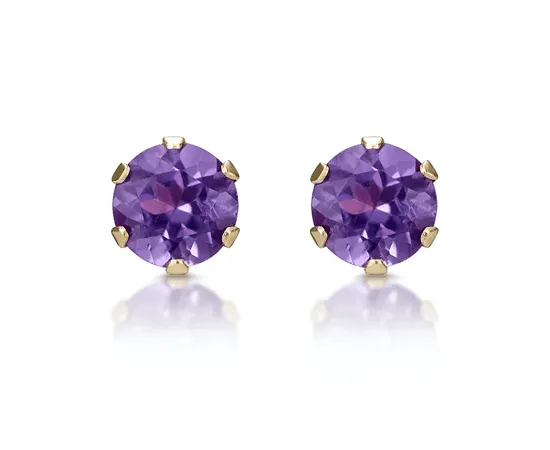 Amethyst 4mm 9K Yellow Gold Stud Earrings
