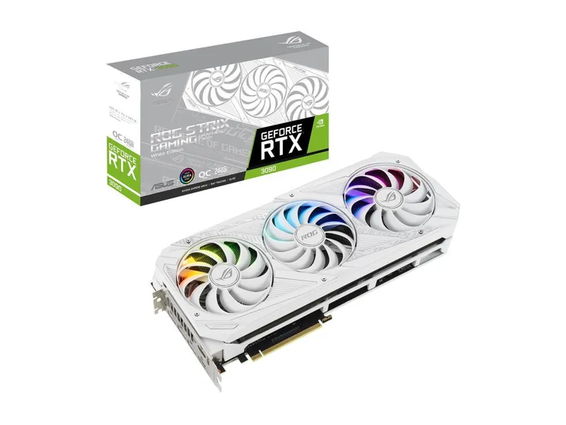 ASUS ROG Strix GeForce RTX 3090 24GB GDDR6X PCI Express 4.0 SLI Support Video Card ROG-STRIX-RTX3090-O24G-WHITE
